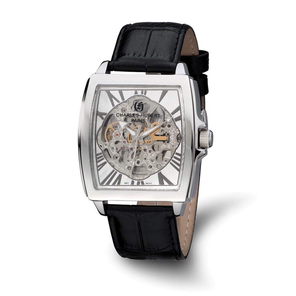 Kazi Luxury Charles Hubert Black Strap Stainless Steel Skeleton Dial Automatic